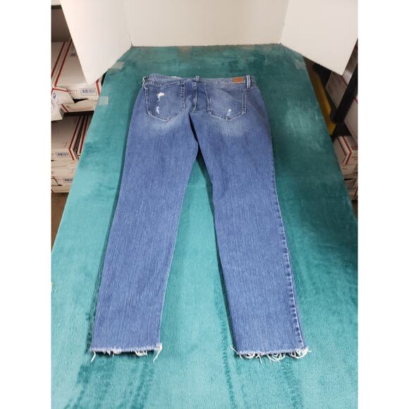 Guess Jeans Size 30 Womens Blue Pants Stretch Denim Mid Rise Fray Hem Cropped - Picture 10 of 13